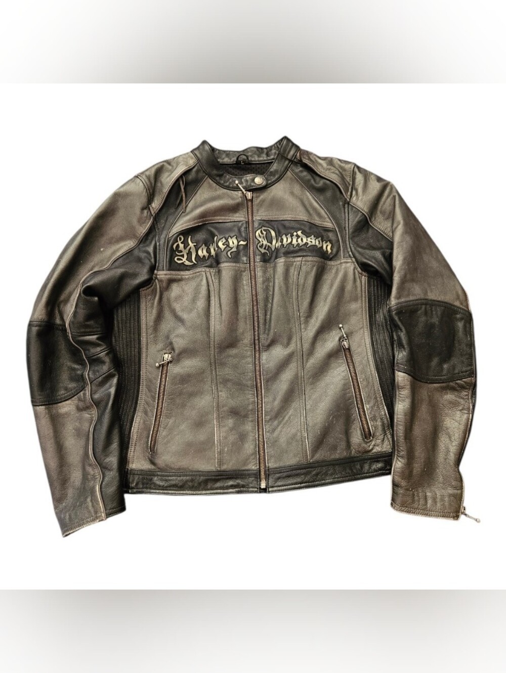 VTG Harley Davidson Shadow Crest Leather Motorcycle Jacket Women L Distressed